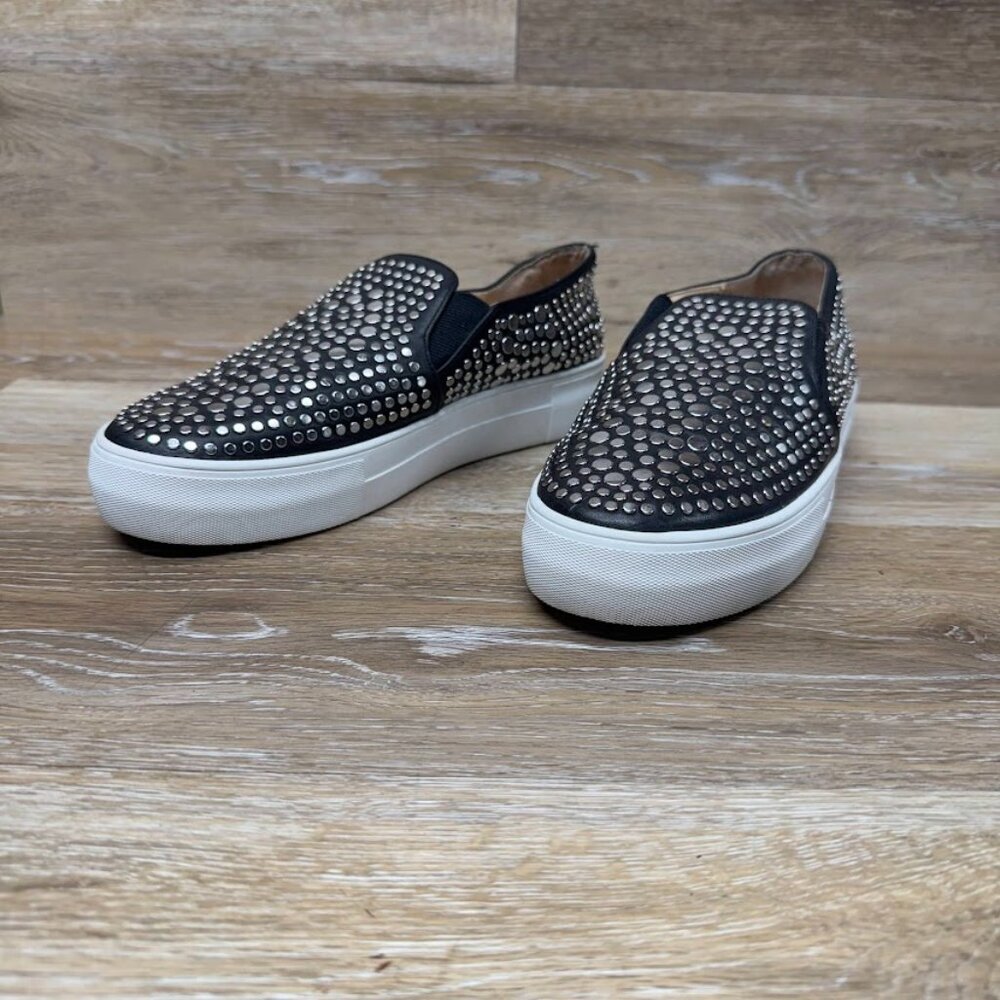 Vince Camuto Kindra Black Leather Silver Studded Slip On Shoes Women's Size 6.5